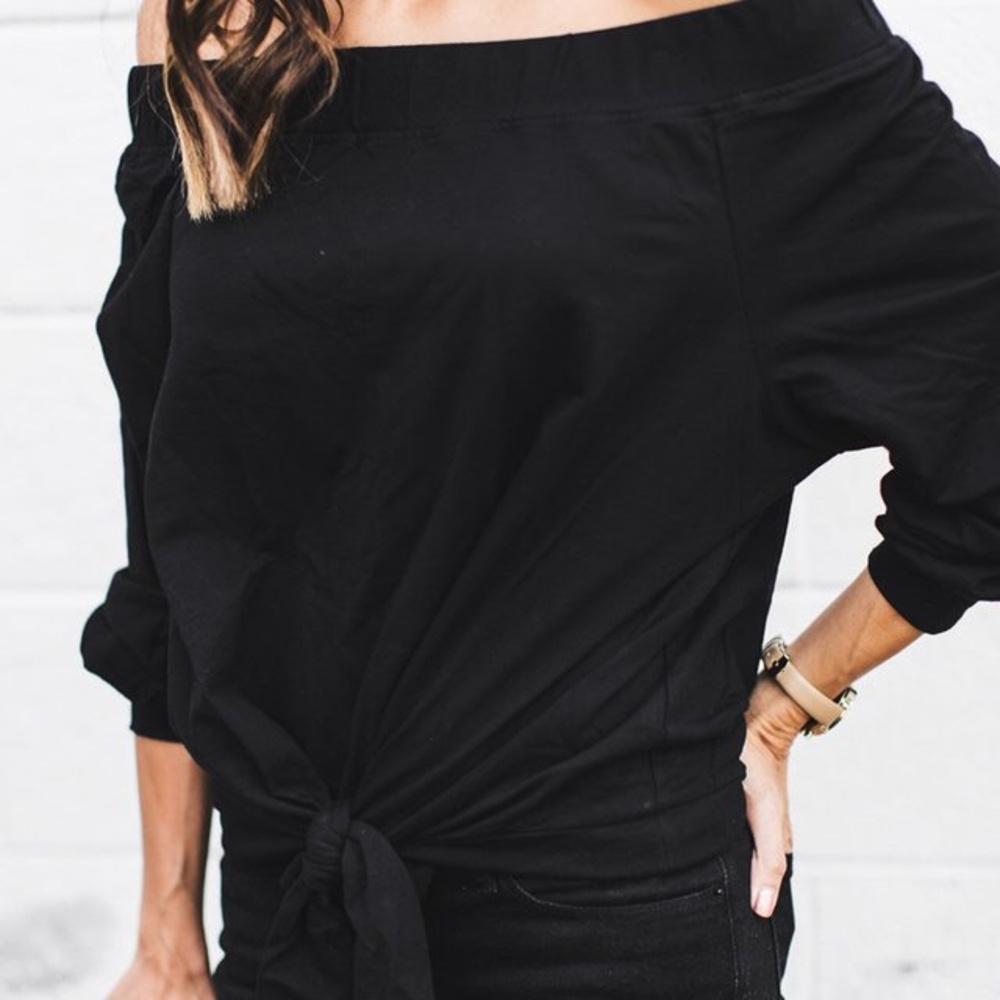 ILY black off the shoulder tie front top large - Picture 2 of 3